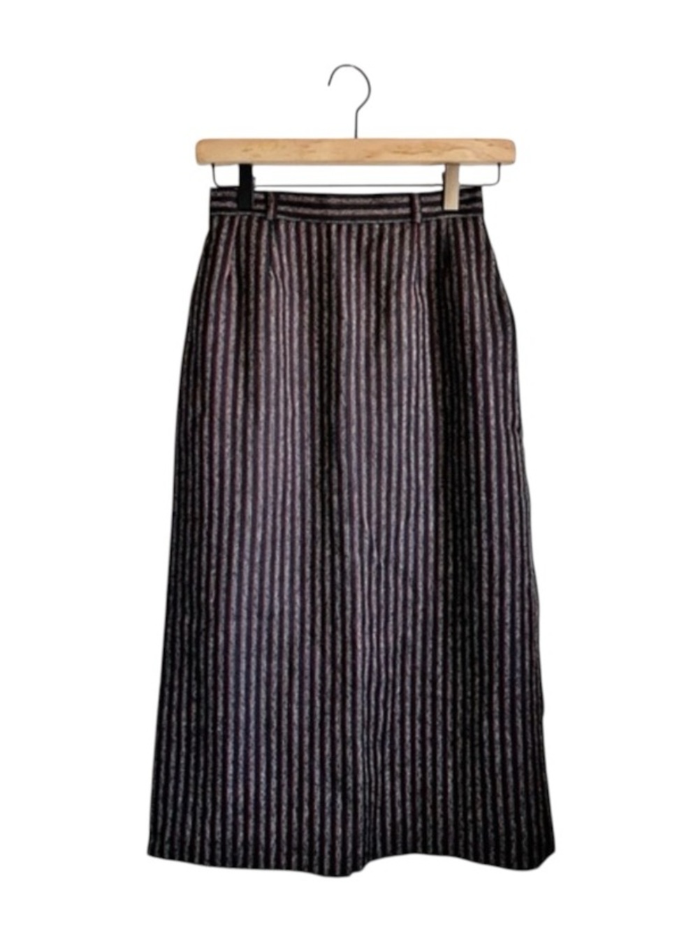 70s / 80s Vintage 100% Wool Gray & Black Stripe Pencil Midi Skirt